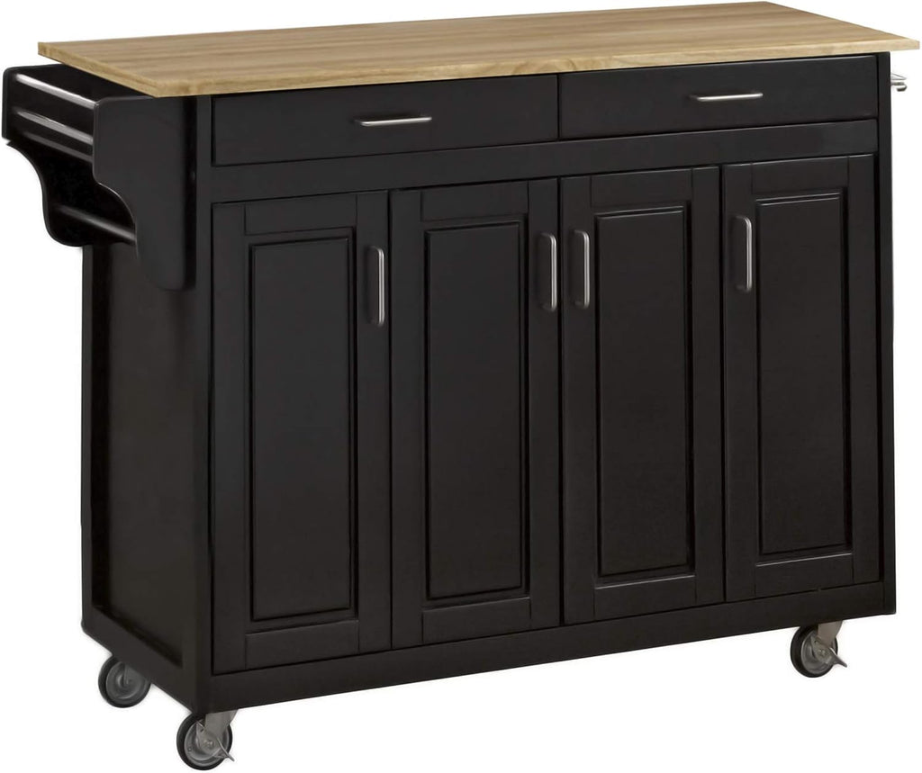 Natural Finish 4 Door Kitchen Cart with Cherry Top I645