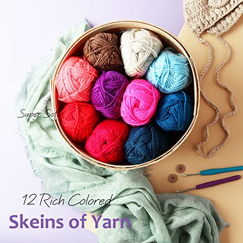 43 Piece Crochet Kit with 9 Crochet Hooks Set and 55 Yards of Yarn, Canvas Tote Bag S428