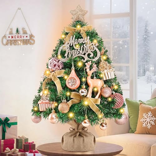 2 FT Mini Christmas Tree with Lights and 35 PCS Pink Ornaments X223462