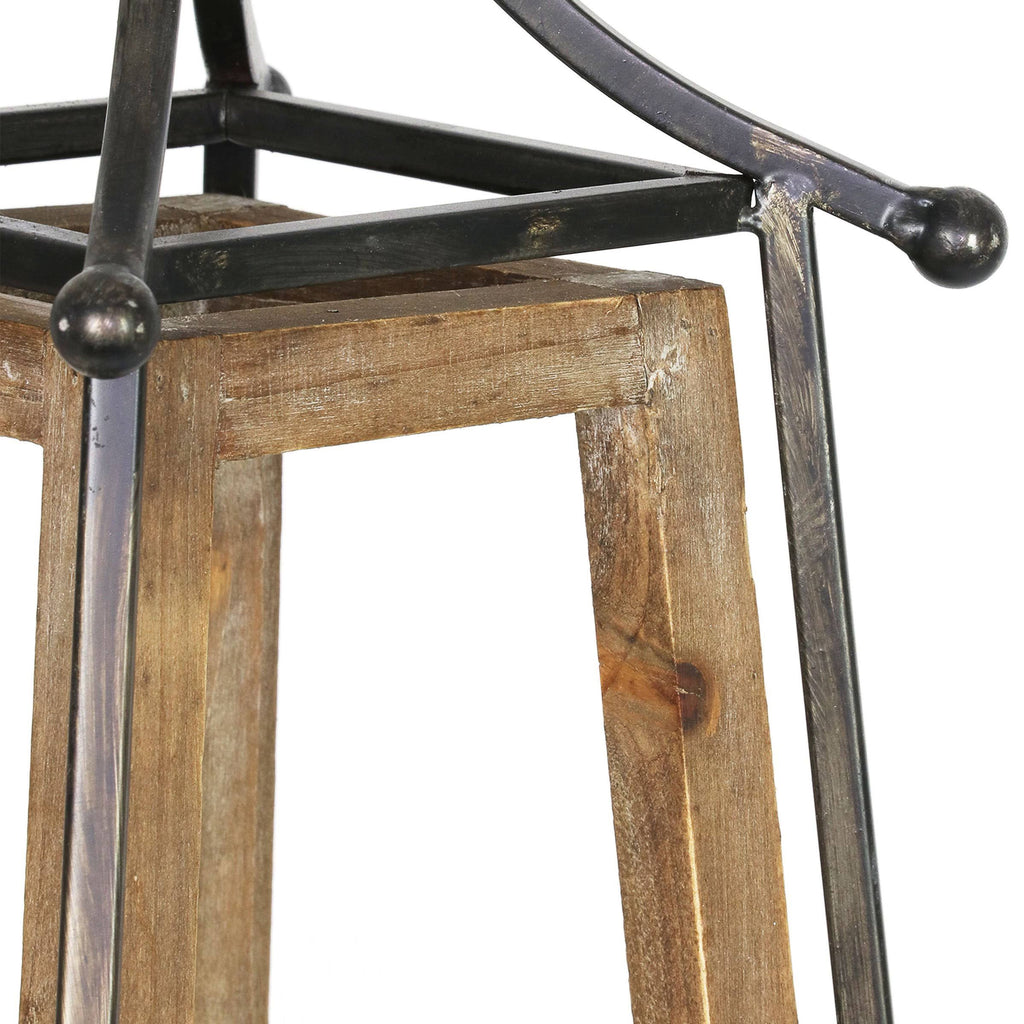 Antiqued Wood and Metal Tented Candle Lantern with LED Candle, 20.5 Inches, Natural, Beige Q8054
