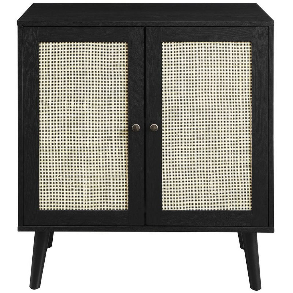 Black Solid Wood and Rattan Accent Cabinet X16219