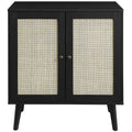 Black Solid Wood and Rattan Accent Cabinet X16219