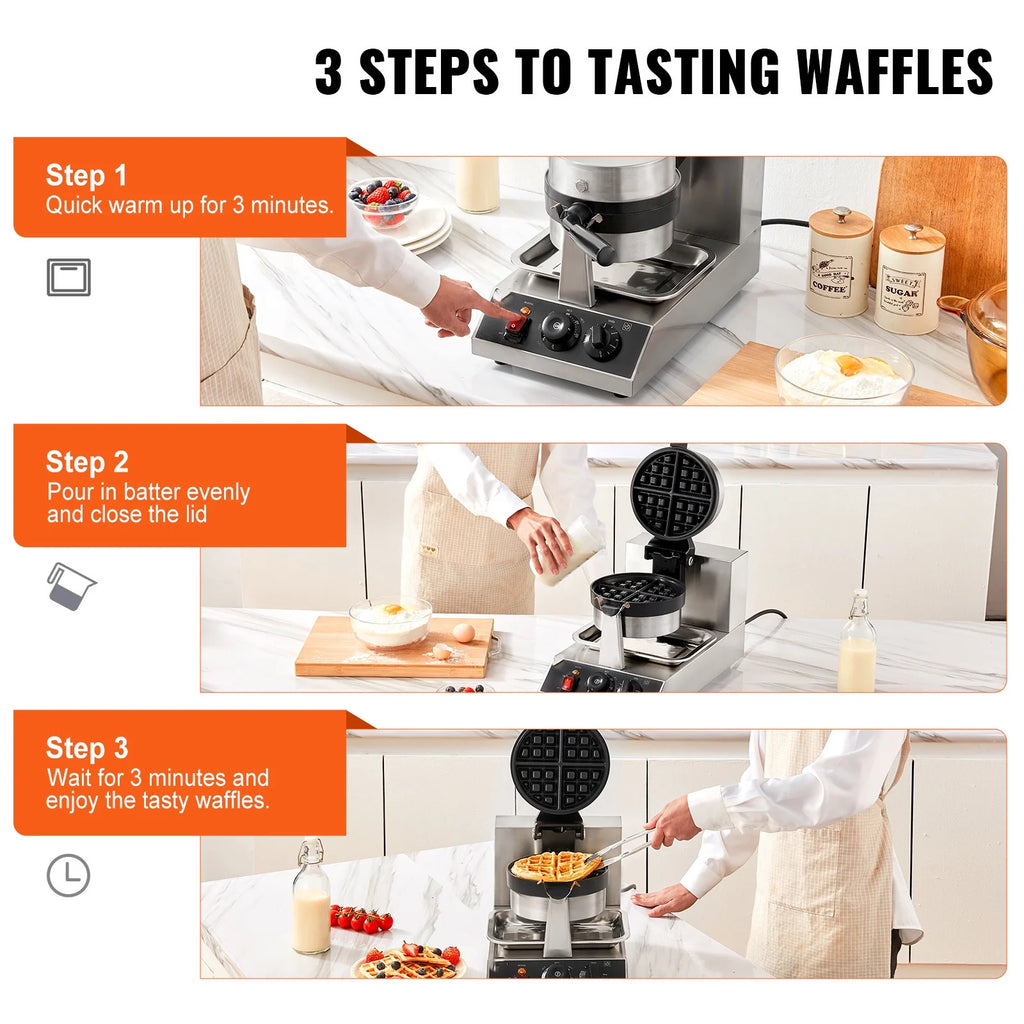 Round Waffle Maker 1300W Non-Stick Waffle Iron S429