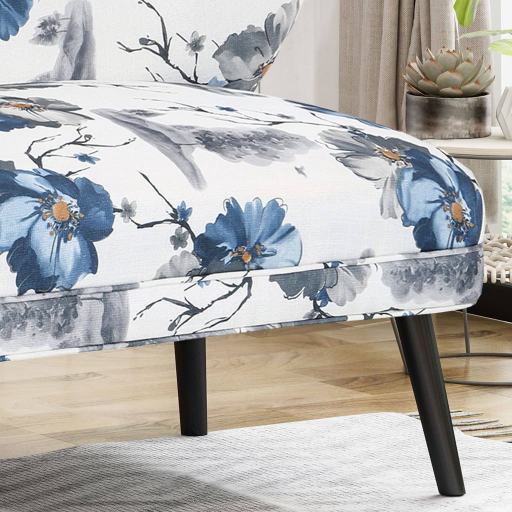 Navy Blue and Gray Floral Rectangular Settee G39400