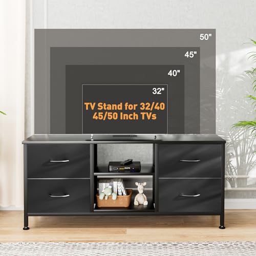 Black 4 Drawer TV Stand with Open Shelves K591885