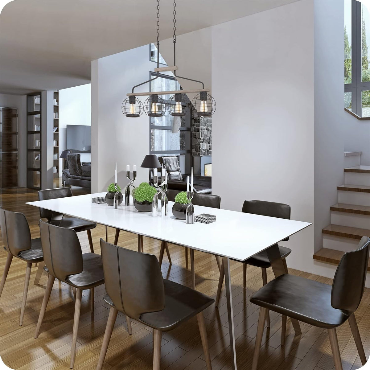 Farmhouse Island Light with Round Cage Shades L80381