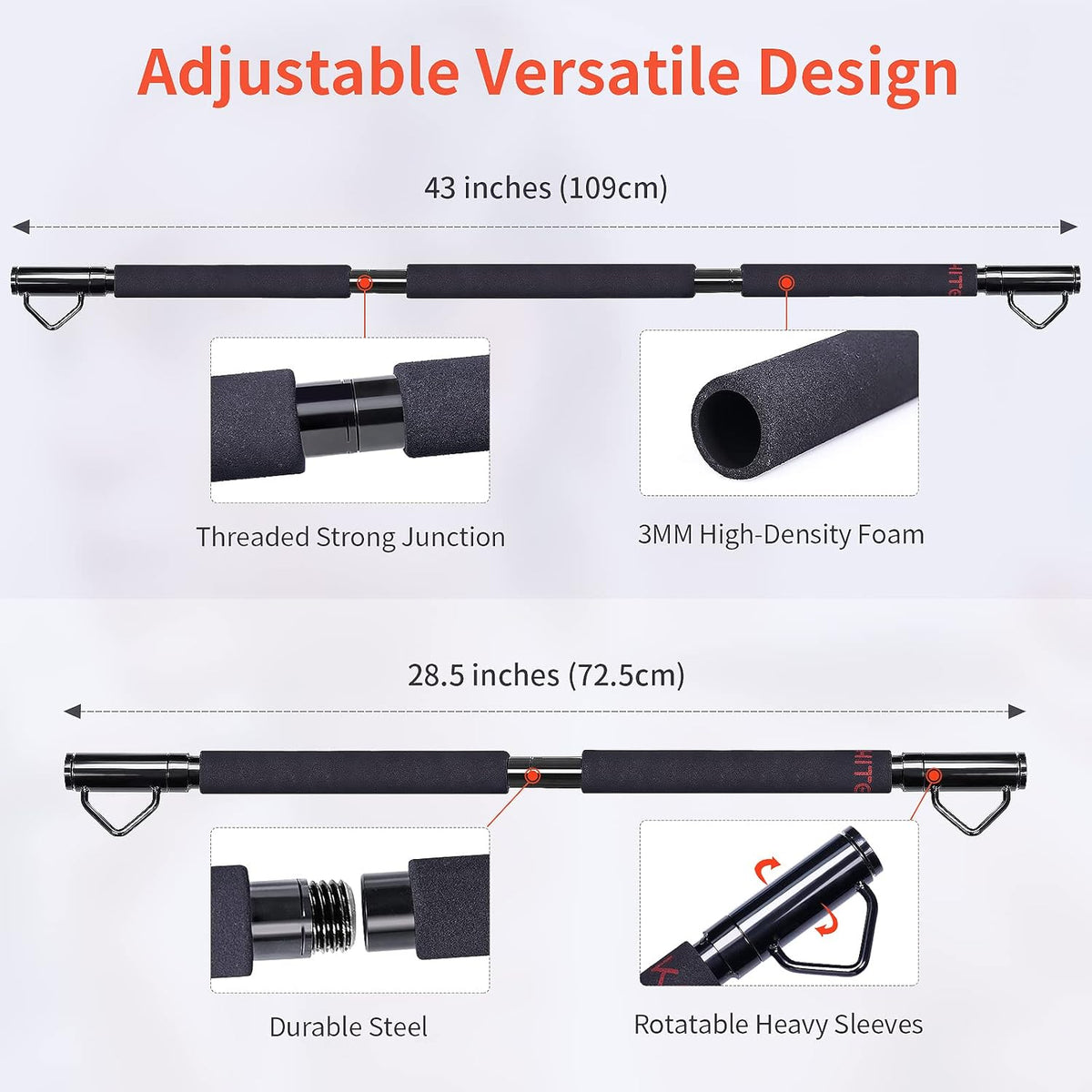 Resistance Band Bar with Easy Grip Foam, 43'' Length, Max Load 500lbs, Pack of 2 A70351