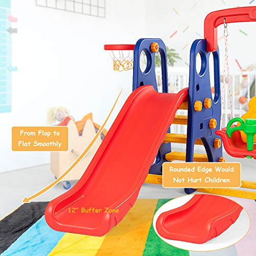 Toddler Long Slide Set, 3-in-1 Large Climber Playset with Basketball Hoop, Stairs, Thickened Panel, Playground Swing L942414