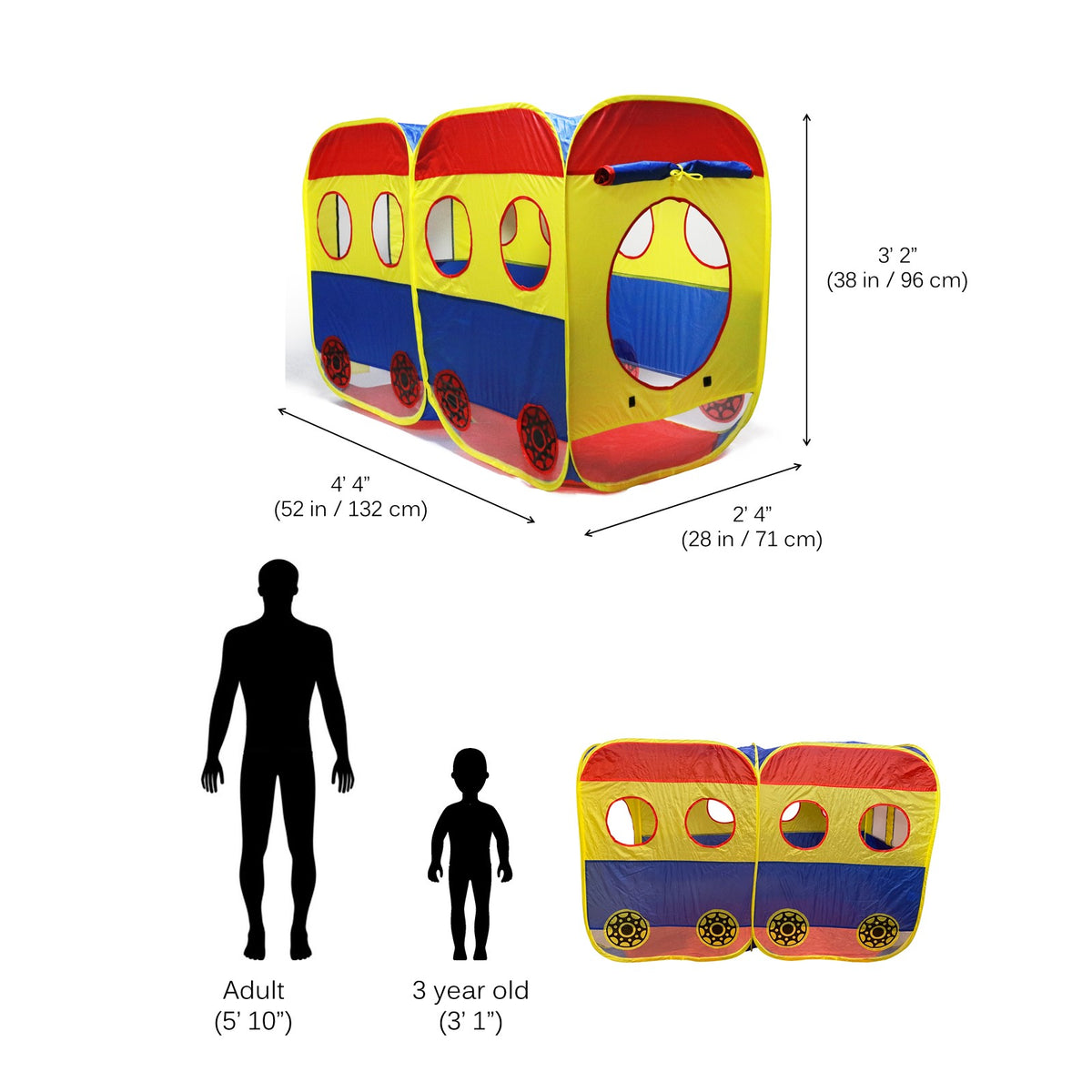 Kids Pop Up School Bus Play Tent Tunnel Folding Indoor Outdoor Bright Colors Toys I54446