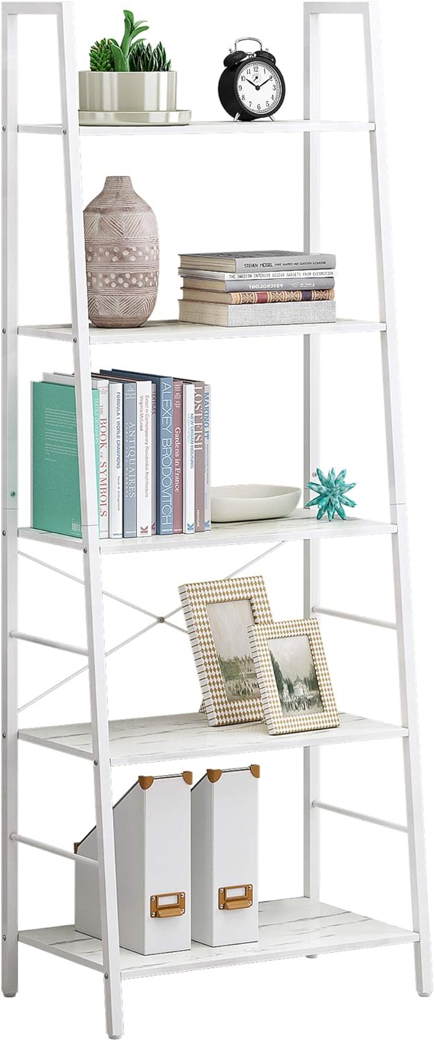5 Tier Wooden Ladder Shelf with Metal Frame H64145