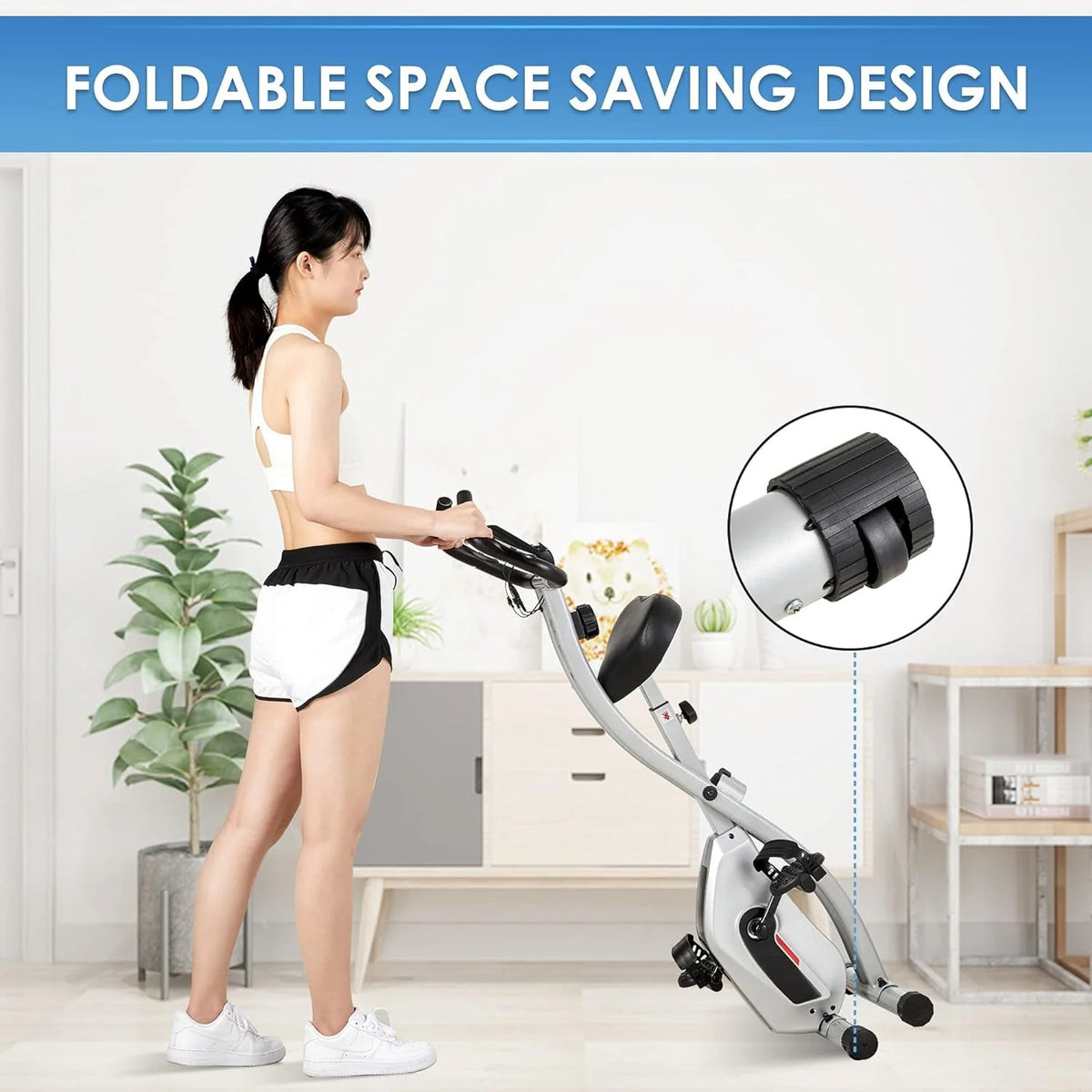 Folding Stationary Exercise Bike with LCD Monitor J6334