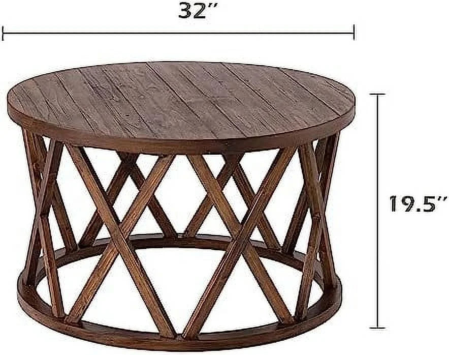 Round Wood Coffee Table with X-Motifs Legs L8097