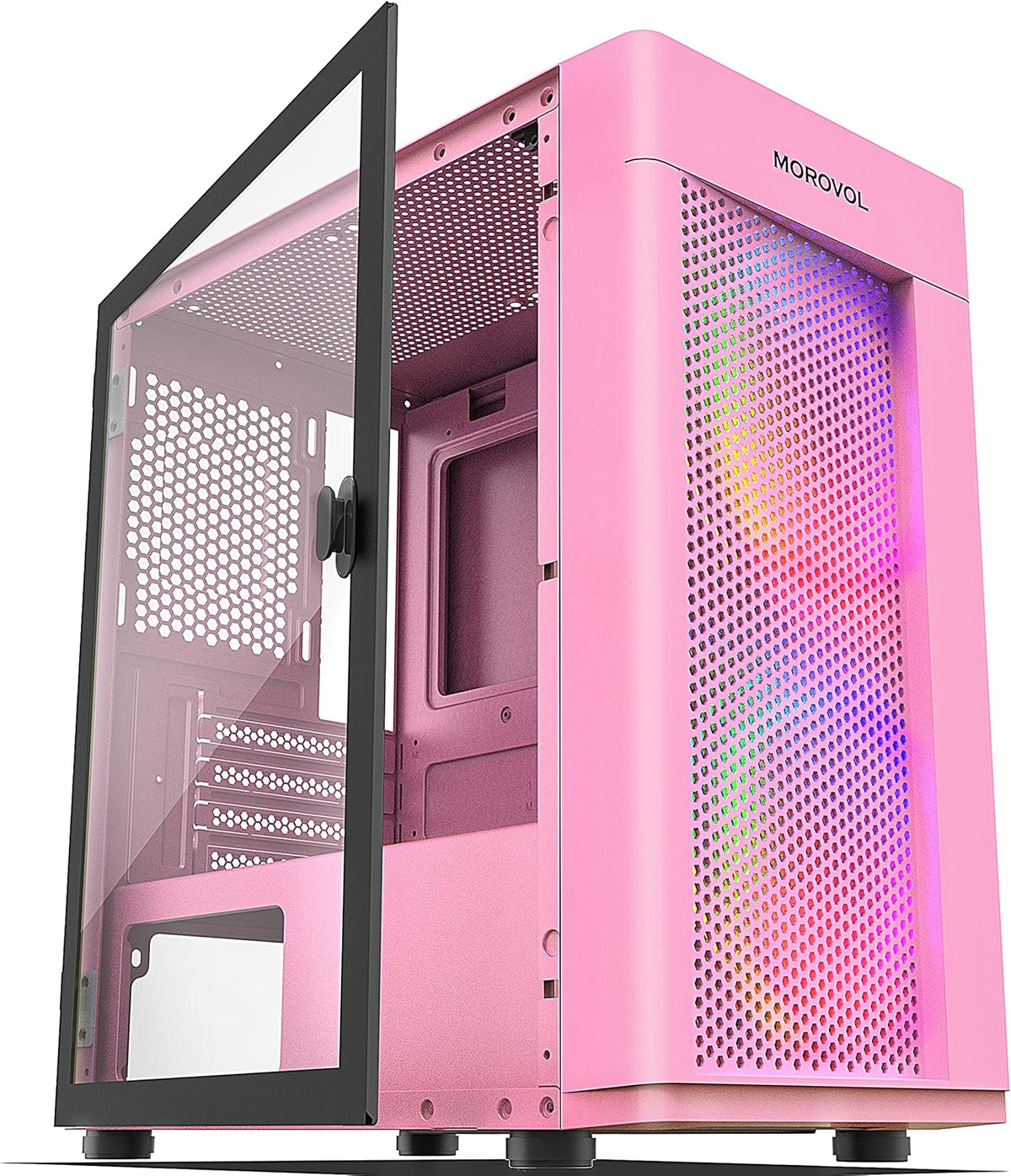 Pink Micro ATX Computer Case with Tempered Glass Panel Z75920