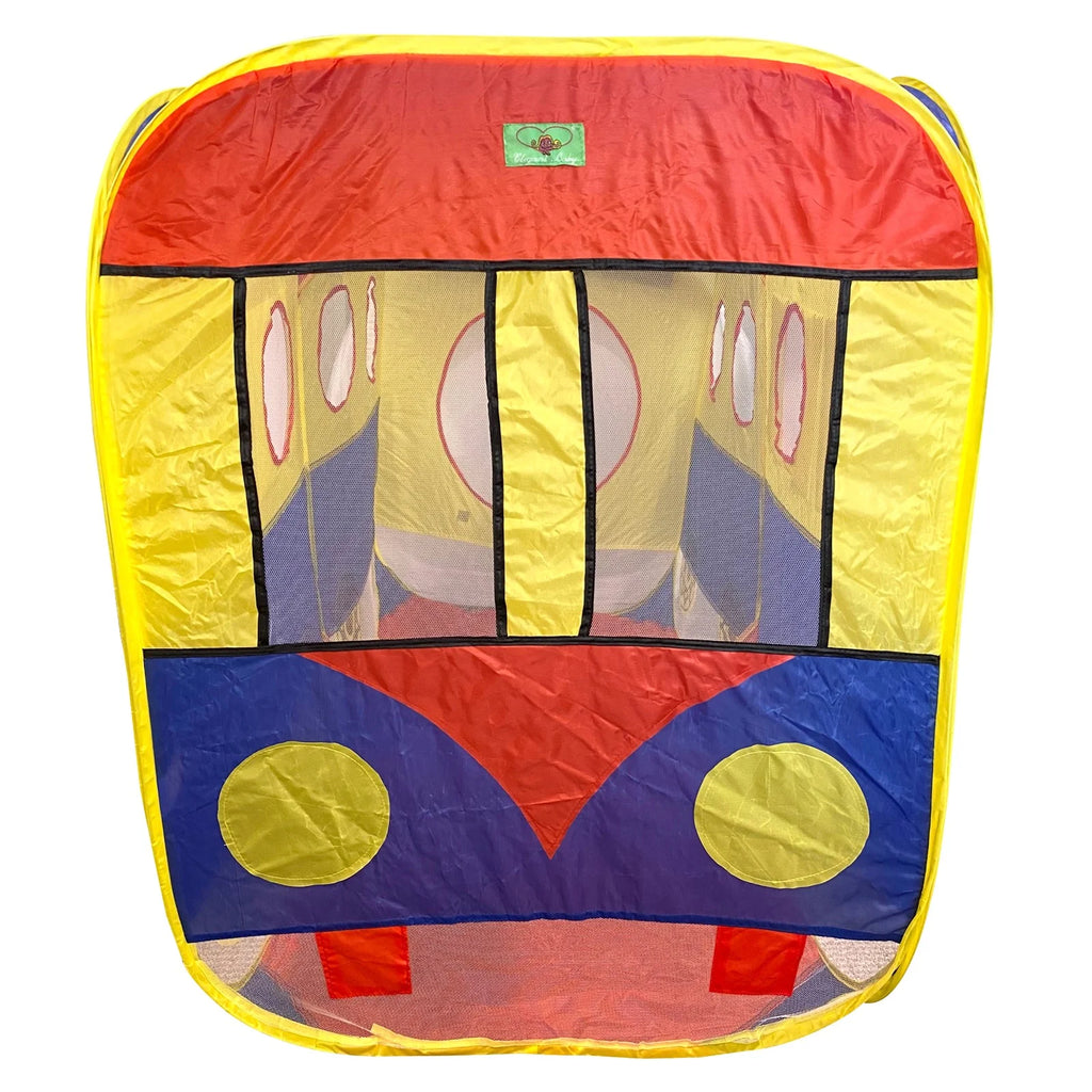 Kids Pop Up School Bus Play Tent Tunnel Folding Indoor Outdoor Bright Colors Toys I54446