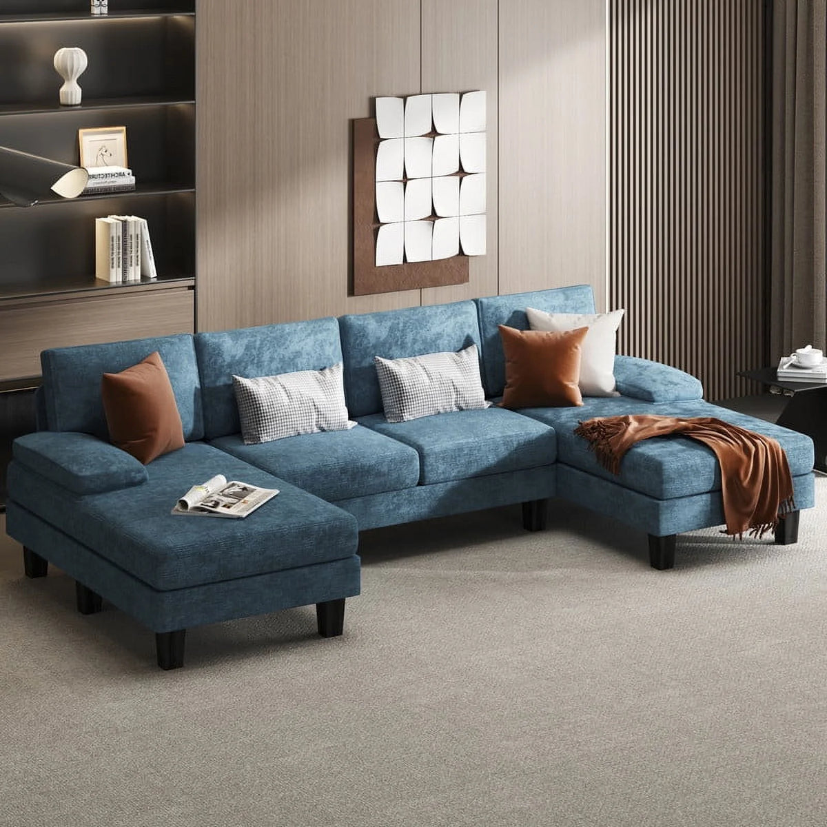 Gray Chenille U-Shape Sectional Sofa O100