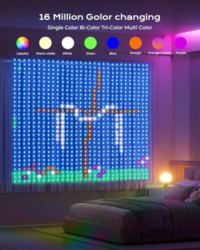 400 RGBIC LED Smart Curtain Fairy Lights, 6.6x6.6ft, IP65 Waterproof B3765