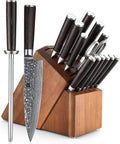 Damascus Steel 15Pcs Kitchen Knife Set with Acacia Wood Block X14205
