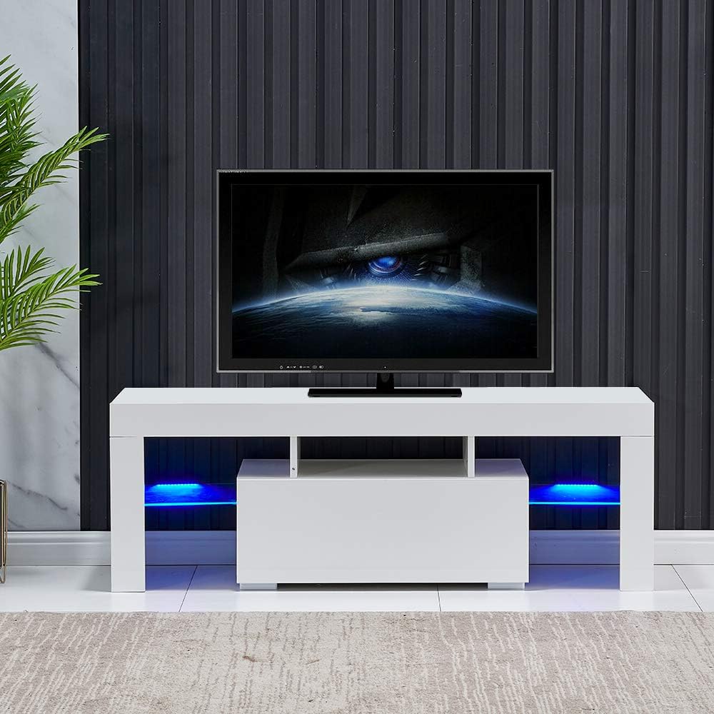 High Gloss LED TV Stand with Storage and Drawer H51962