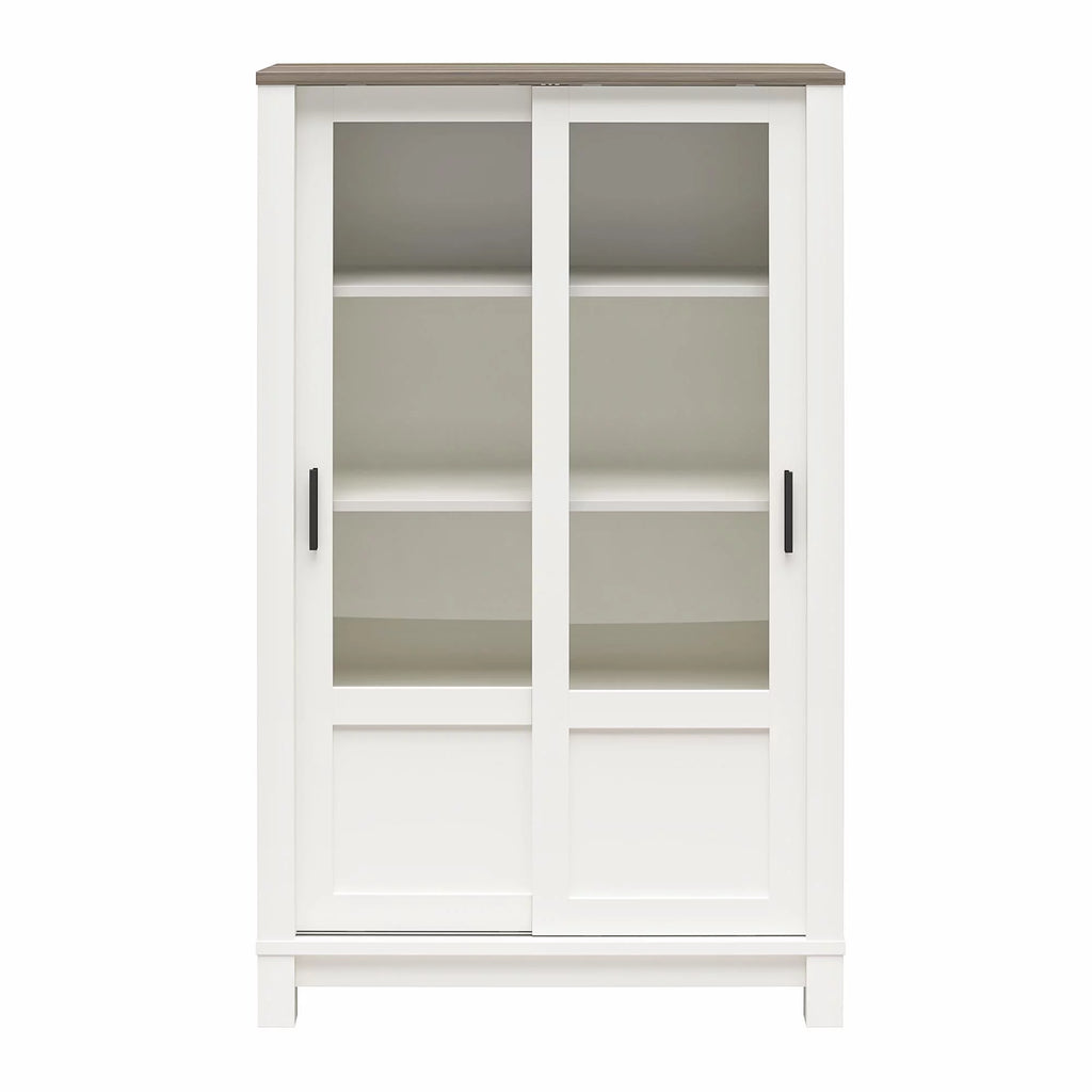 White Bookcase Cabinet with Sliding Glass Doors L2507