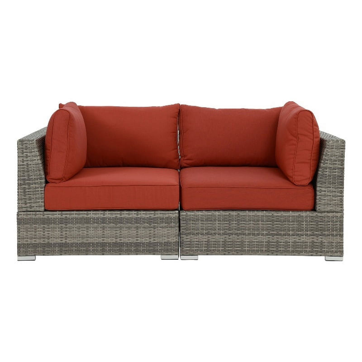 Red Wicker-Fabric Outdoor Loveseat Two Piece M306597