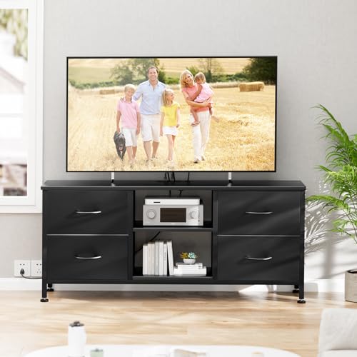 Black 4 Drawer TV Stand with Open Shelves K591885