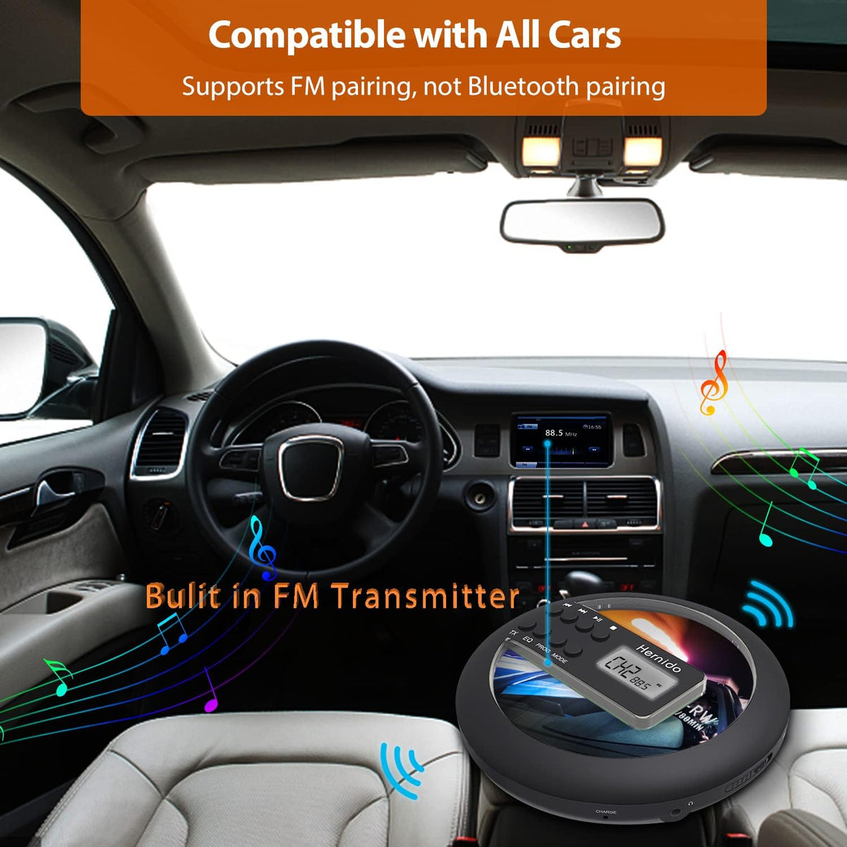 Rechargeable Portable CD Player with FM Transmitter, Headphones, Pack of 2 T673167