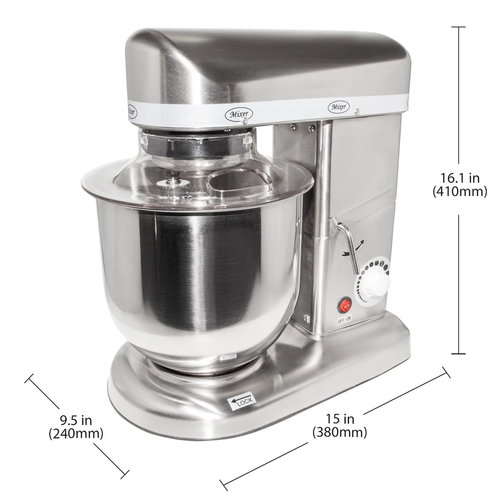Commercial Food Mixer with Dough Hook, Wire Whip & Beater Stainless Steel 7L V1723