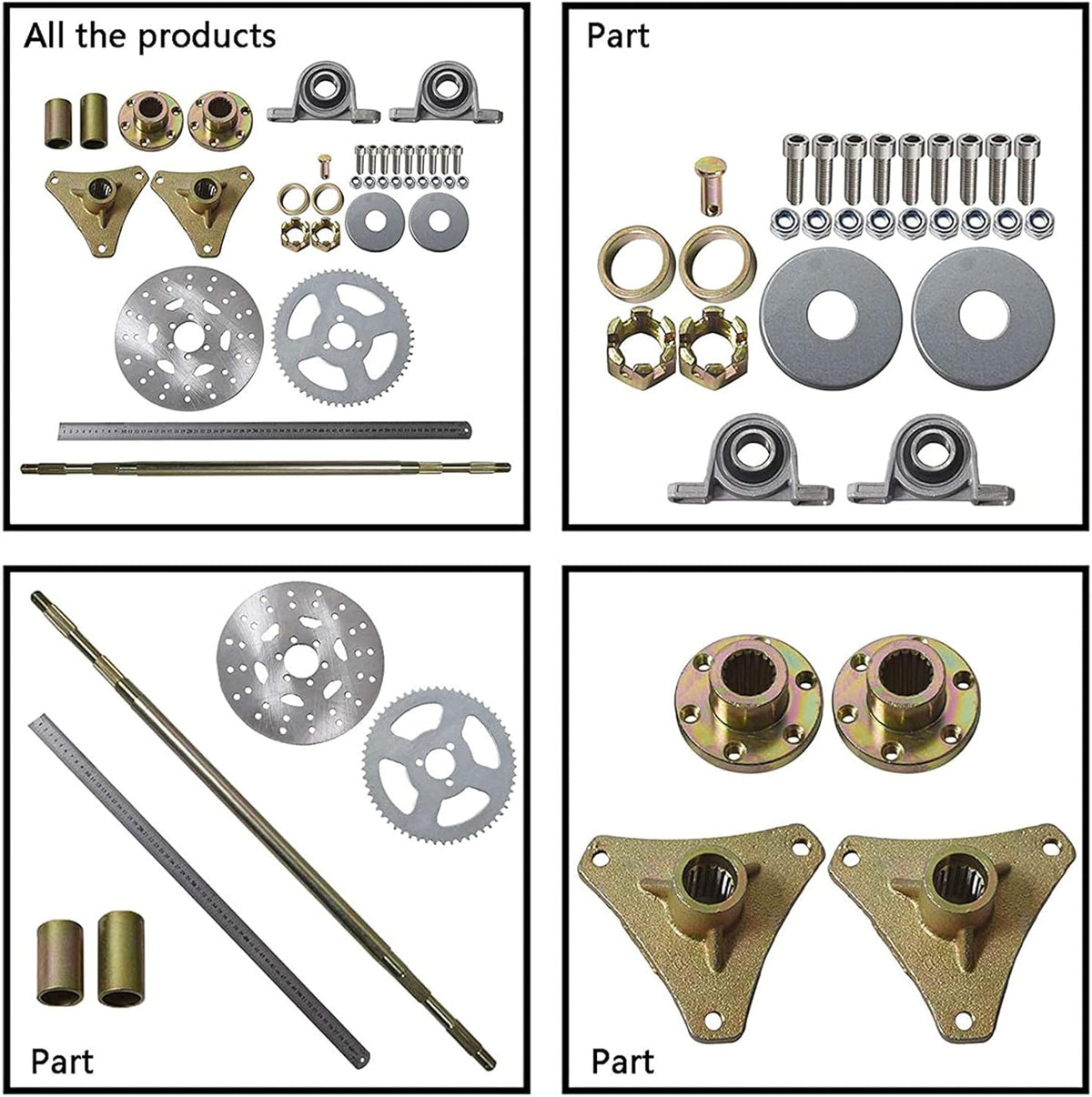 Go Kart Rear Axle Kit with Brake Hub Disc Rotor and Chain Sprocket O695763