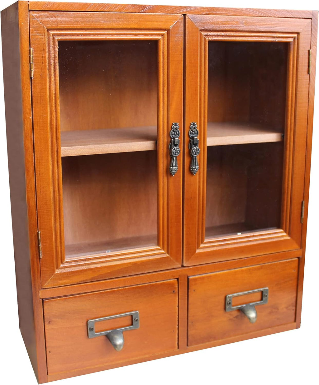 Wooden Storage Cabinet with Glass Double Doors and Adjustable Shelf G105