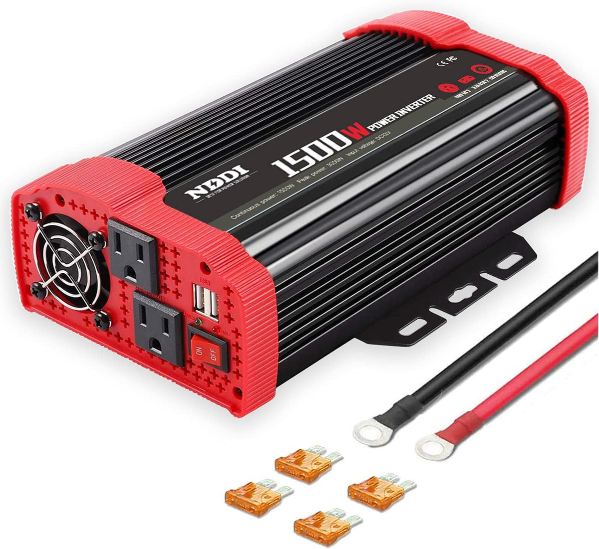 1500W Car Power Inverter 12V DC to 110V AC Converter with Dual USB Port and AC Outlets Pack of 2 N2817