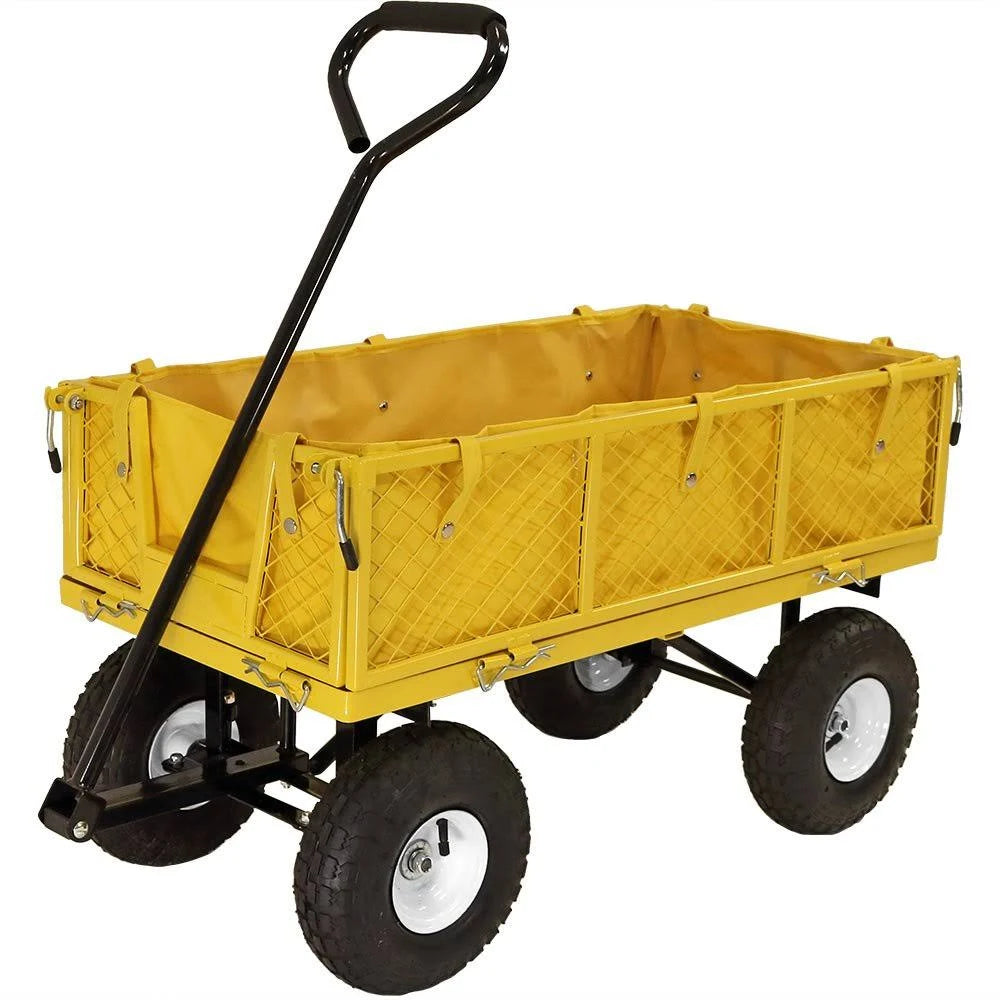 Yellow Utility Cart with Folding Sides and Liner Set W3387