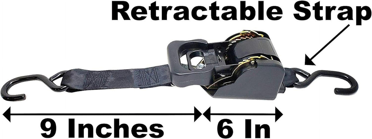 2 Inch X 8.75 Foot Retractable Ratchet Strap with Vinyl Coated S Hook V718