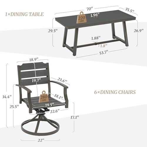 5Pcs Outdoor Patio Dining Set with Umbrella Hole, Aluminum Frame, Brown U159719
