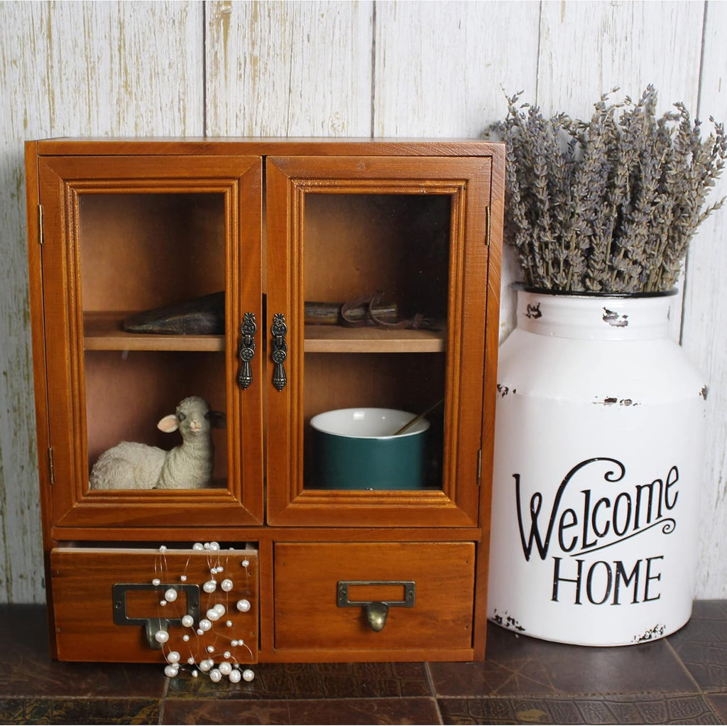 Wooden Storage Cabinet with Glass Double Doors and Adjustable Shelf G105