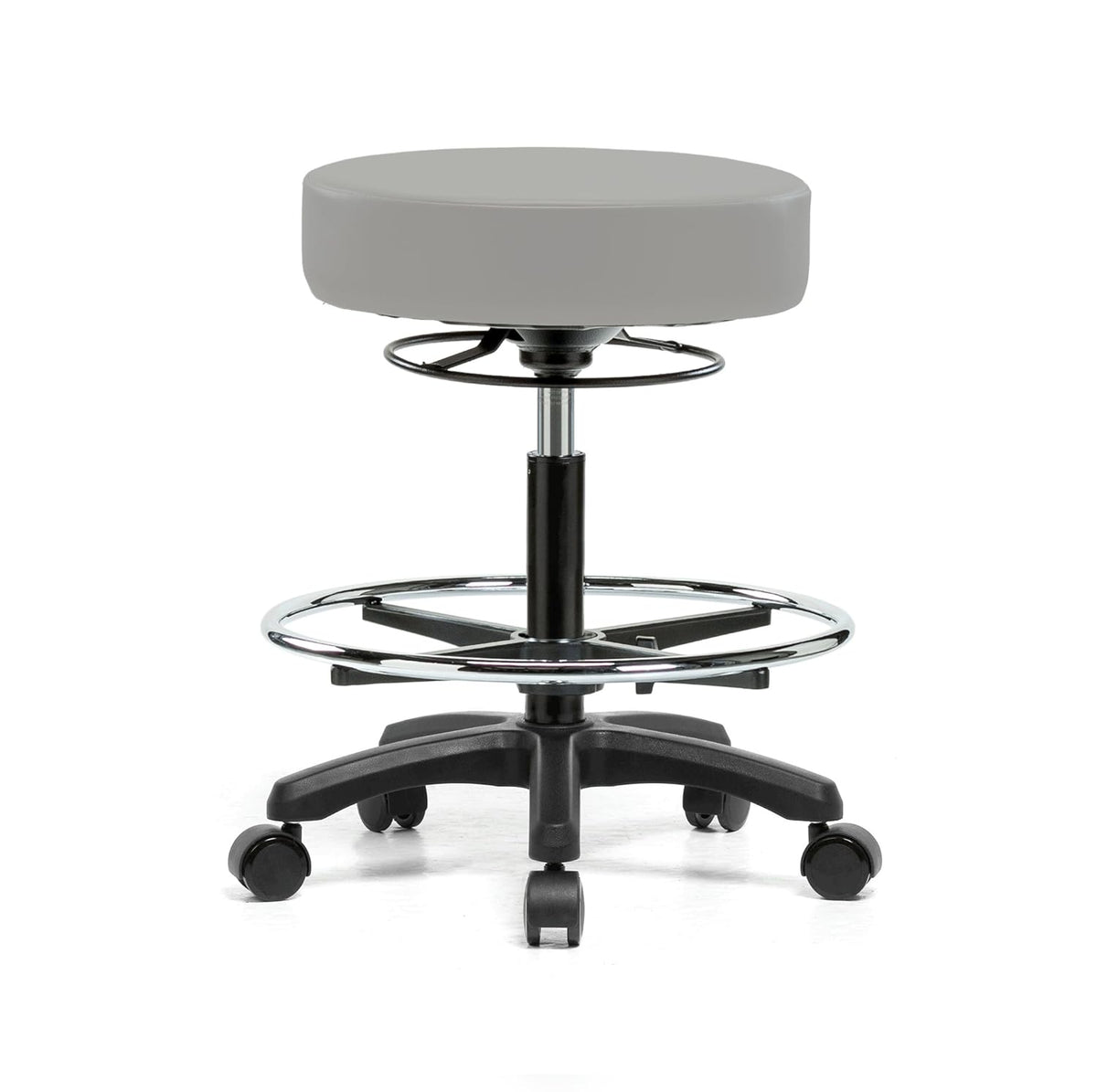 Height Adjustable Rolling Stool 18-23 inches 250-pound Capacity Charcoal Vinyl V8934