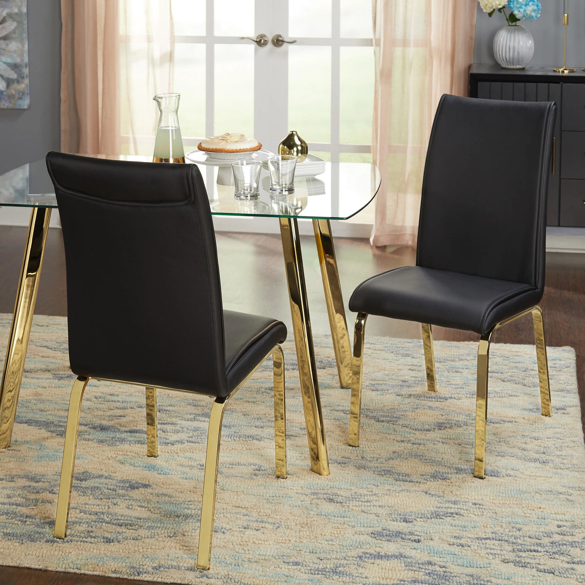 Gold Faux Leather Parsons Chairs Set of 2 Black W781