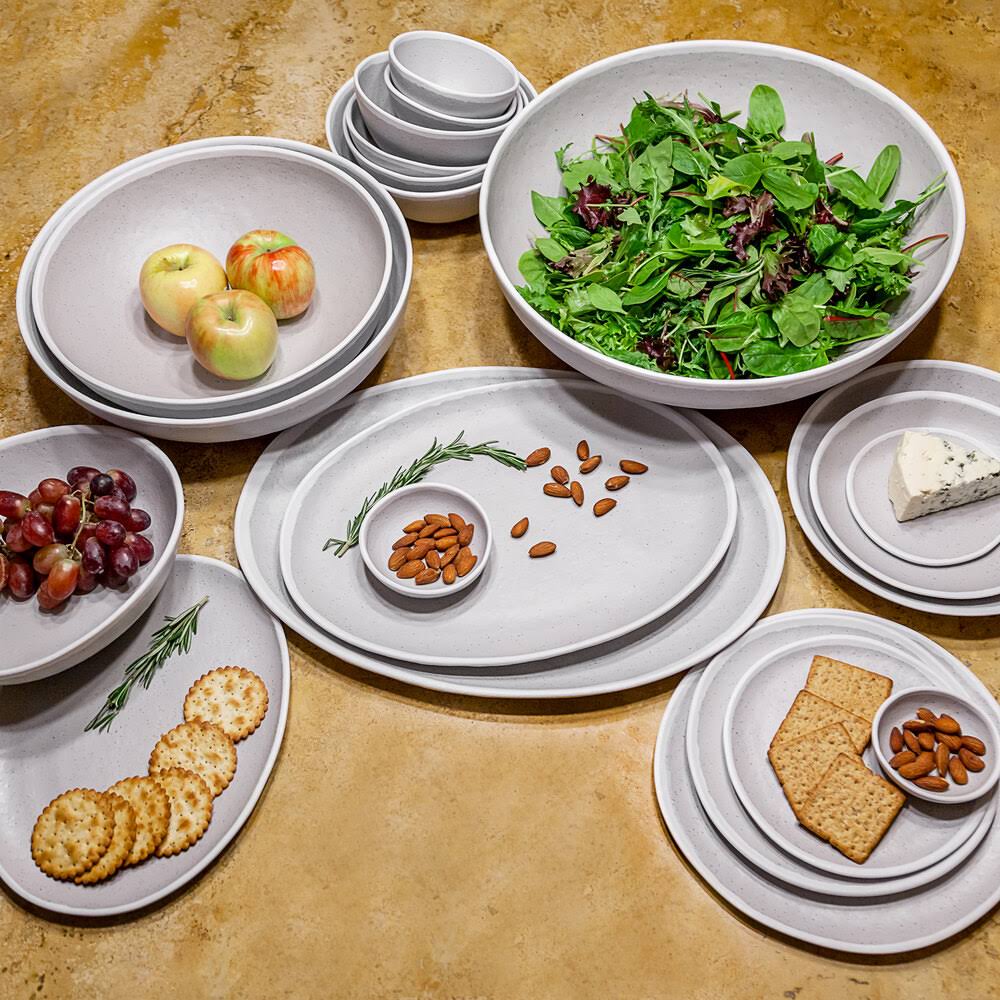 10 oz Glazed Grey Melamine Bowl with White Trim T94647