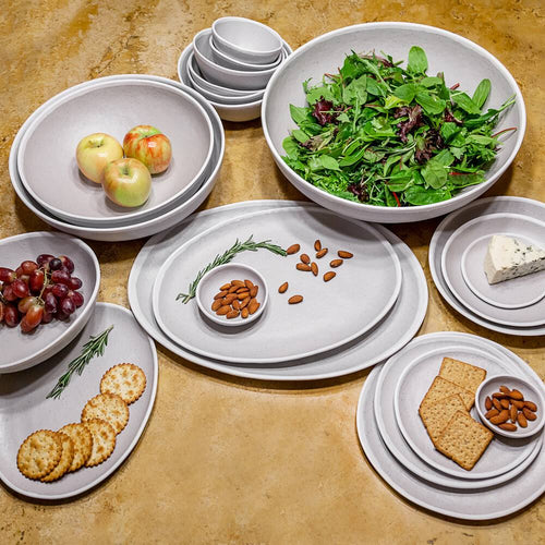 10 oz Glazed Grey Melamine Bowl with White Trim T94647