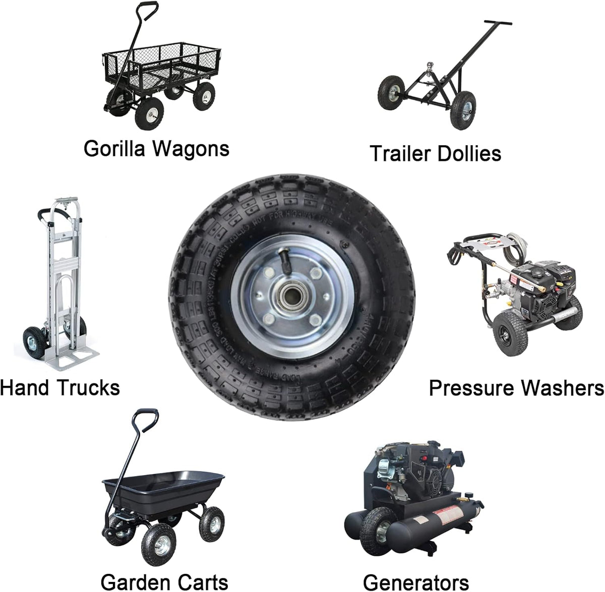 4 Pack 4.10/3.50-4 Pneumatic Air Filled Wheels/Tires X50504