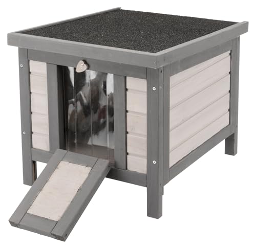 Gray & White Fir Wood Outdoor Cat House with Raised Floor and Hinged Asphalt Roof X8025