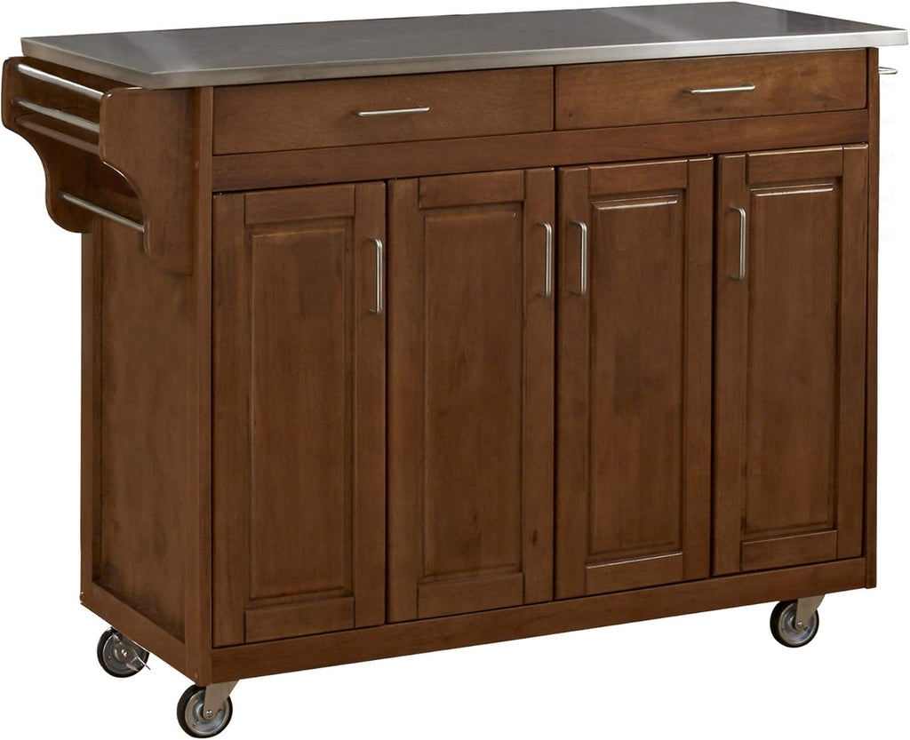 Natural Finish 4 Door Kitchen Cart with Cherry Top I645