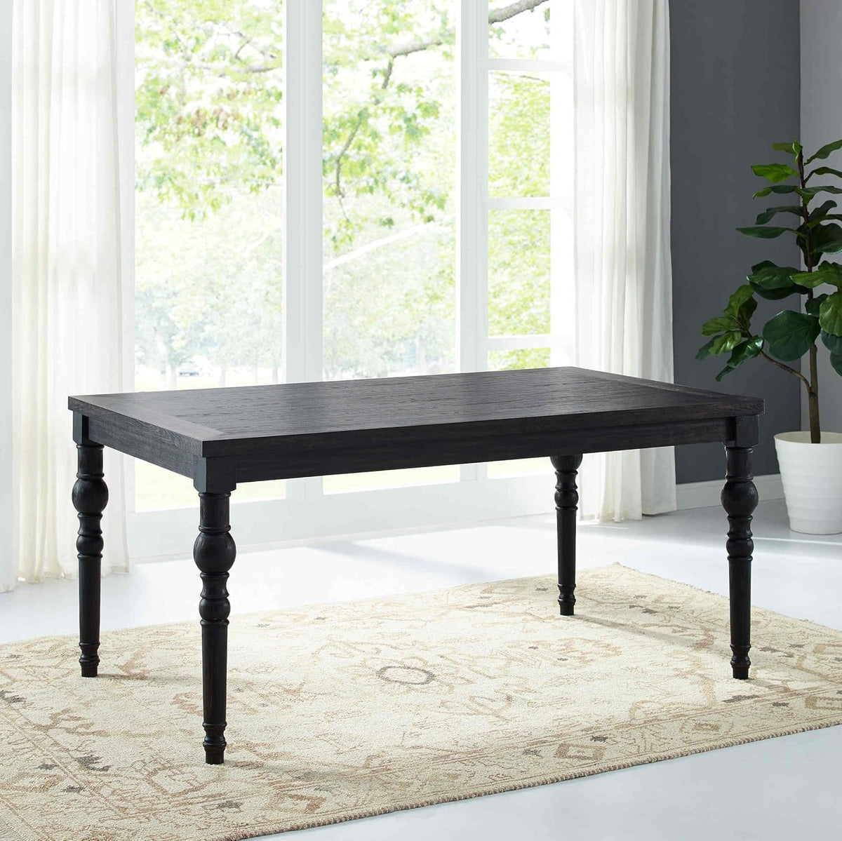 5-Piece Solid Wood Dining Table Set with 4 Upholstered Chairs Q834654