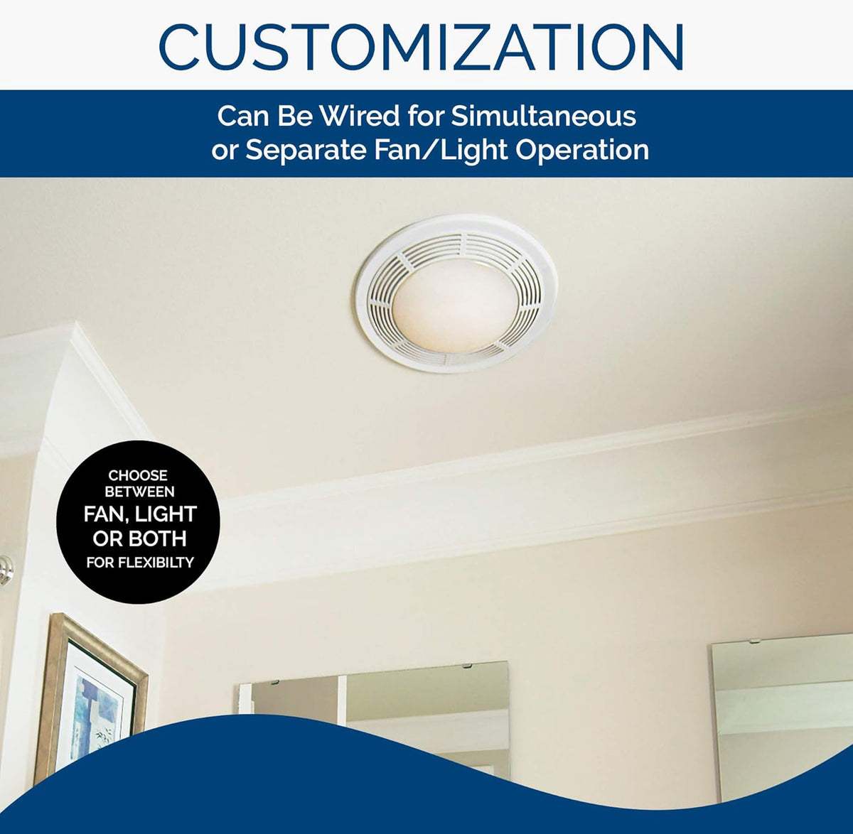 Exhaust Fan and Light with Glass Lens, 100 CFM H533965