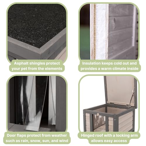 Gray & White Fir Wood Outdoor Cat House with Raised Floor and Hinged Asphalt Roof X8025