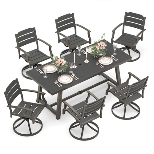 5Pcs Outdoor Patio Dining Set with Umbrella Hole, Aluminum Frame, Brown U159719