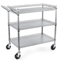 3 Tier Metal Rolling Utility Cart with Wire Shelving A24971