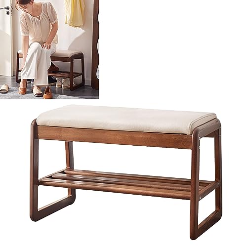 Off-White Wooden Shoe Storage Bench Ottoman K40525