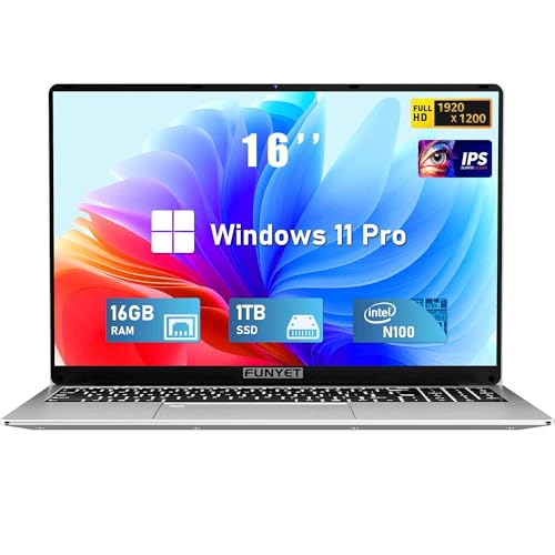 16 Inch Gaming Laptop, 16GB RAM 512GB SSD, Intel 12th Gen N95 Processor, Backlit Keyboard, Fingerprint Unlock, FHD 1920 * 1200 E8096