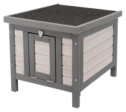 Gray & White Fir Wood Outdoor Cat House with Raised Floor and Hinged Asphalt Roof X8025