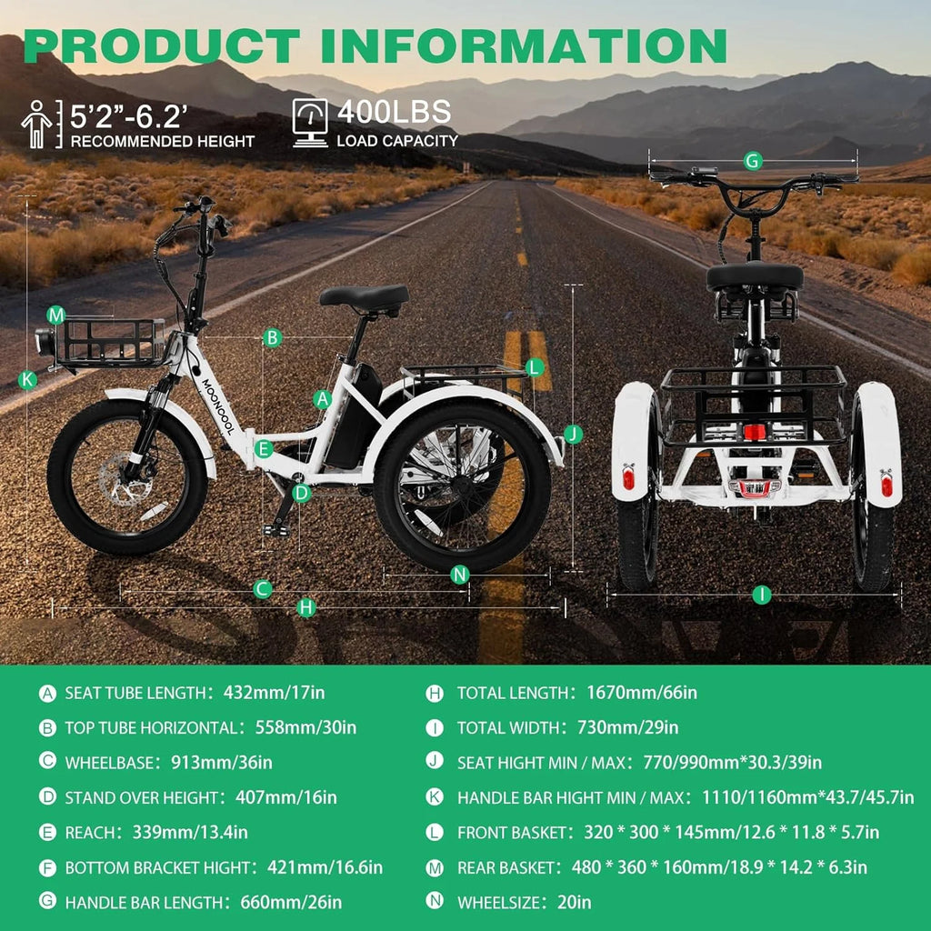 48V 20" Fat Tire 3 Wheel Folding Electric Tricycle P805